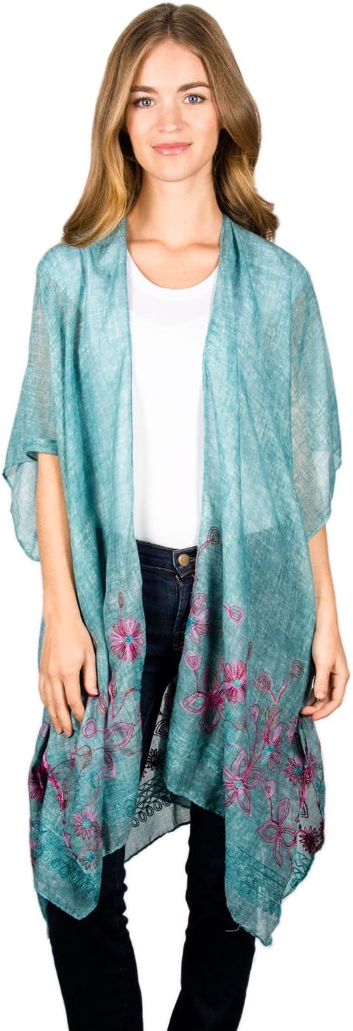 Lulla Collection Blue Floral Kimono With Embroidery