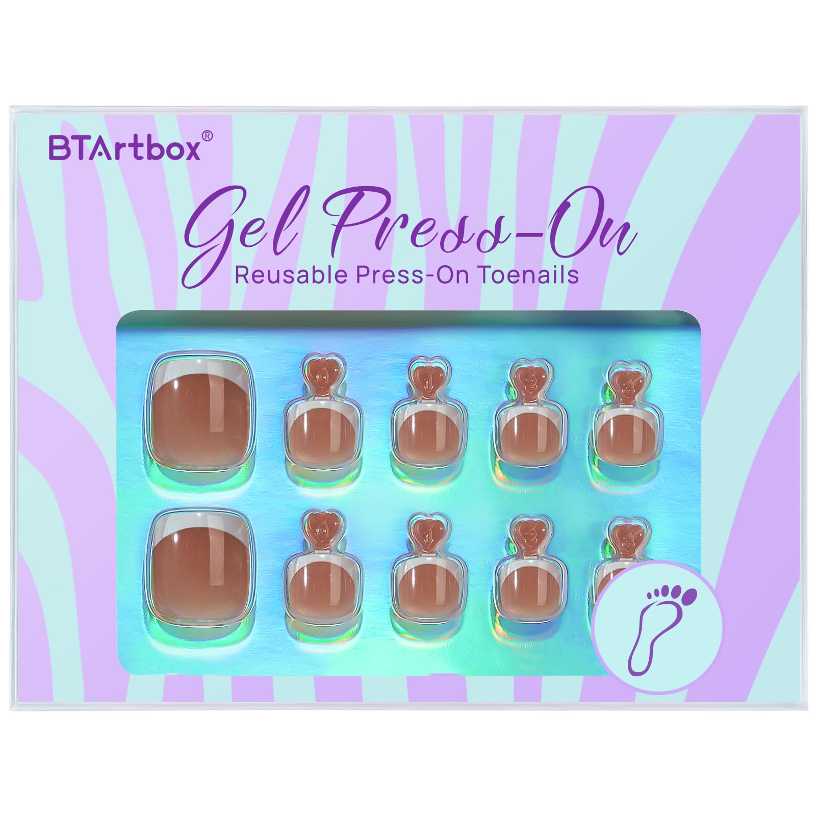 BTArtbox Press on Toenails Short, White French Tips Toenail Press Ons Square for Women, Fit Perfectly Press on Toe Nails with Glue, Fake Toenails in 16 Sizes- 32 Toenails Kit, Champ - Image 4