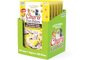 INABA Churu Fun Bites for Cats, Soft & Chewy Cat Treats with Taurine, 0.42 Ounces Each Tetra, 18 Tetras (3 per Bag), Tuna with Cheese Recipe