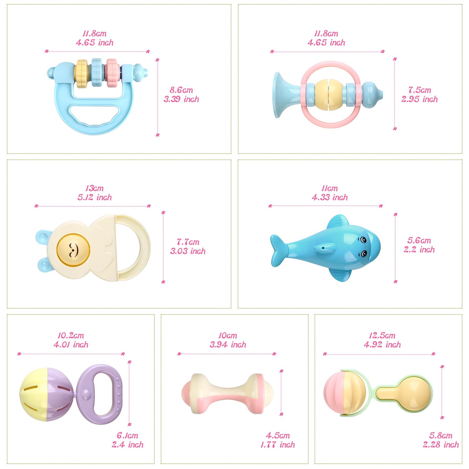 Baby Rattle Toys Set - Grab and Spin Rattle\'n Rock Shaker Ring Hand Bell Toys for Newborn Baby, Infant Toddler Nursery Gift Play Set by Peradix