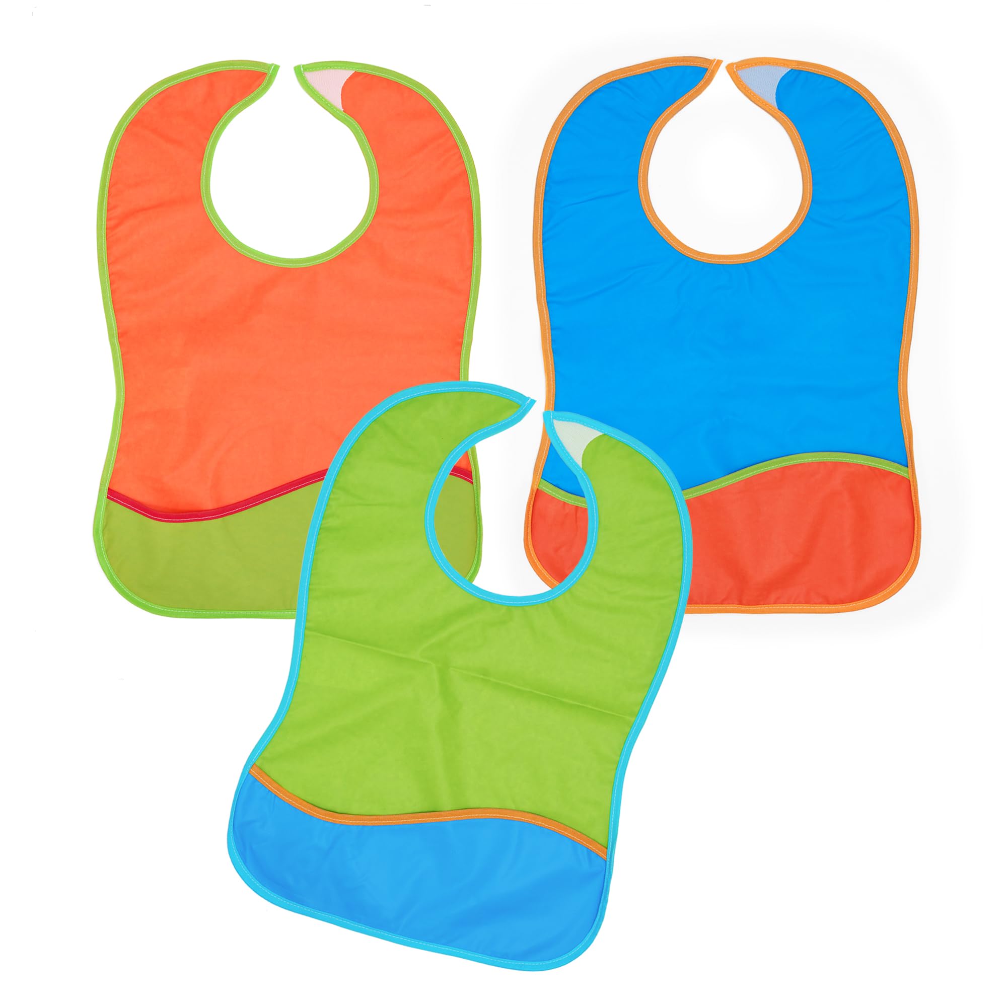 Ti Tin Pack of 4 Waterproof Bibs with Pocket 31 x 42 cm 100% Polyurethane Bibs for Babies Aged 1 Year + Velcro Fastening Plain 320 g/m² Multi-Coloured