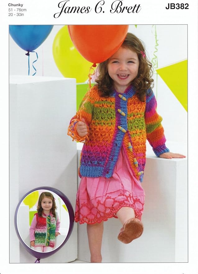 James Brett Kids Knitting Pattern Girls Lacy Cardigan & Waistcoat Party