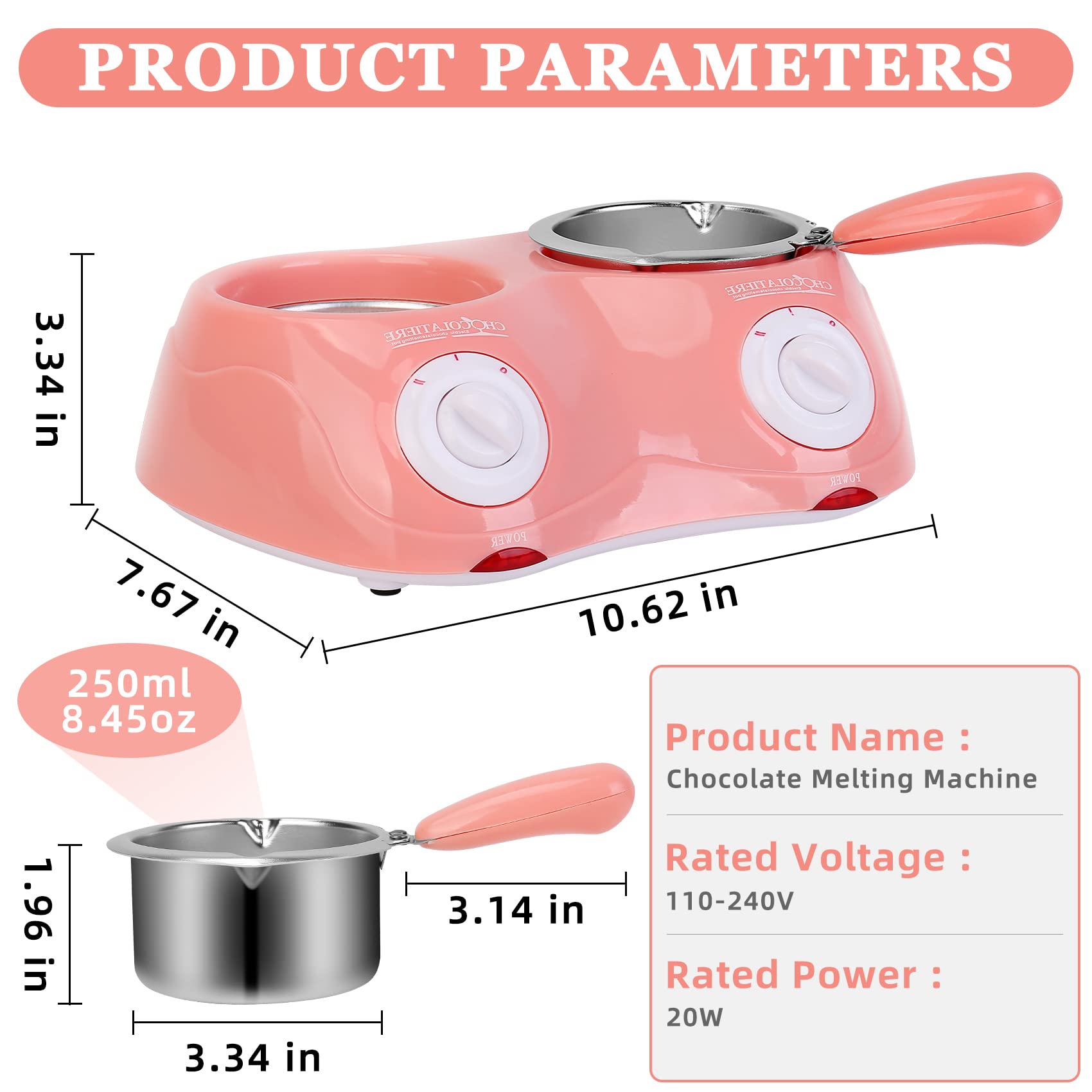 Outamateur Chocolate Melting Pot Electric Chocolate Fondue Mini Fondue Candy Maker with Double Melting Pot for Milk Chocolate,Cheese,Butter,Candy
