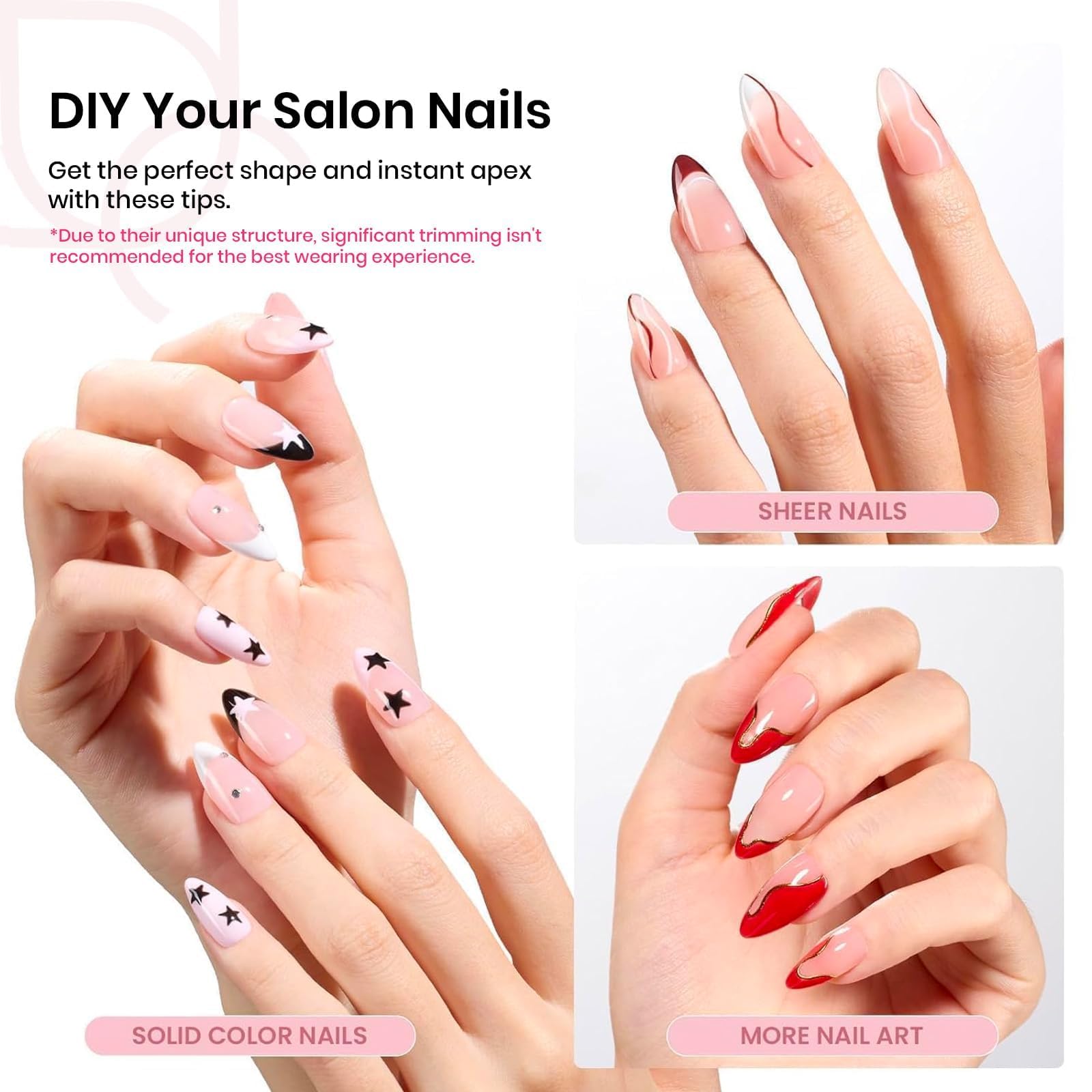 Beetles Tipex Instant Apex Nail Tips Almond Medium, Pre-Etched Pre-Building Strong Thick Acrylic,16 Sizes,192 Pieces - Image 4