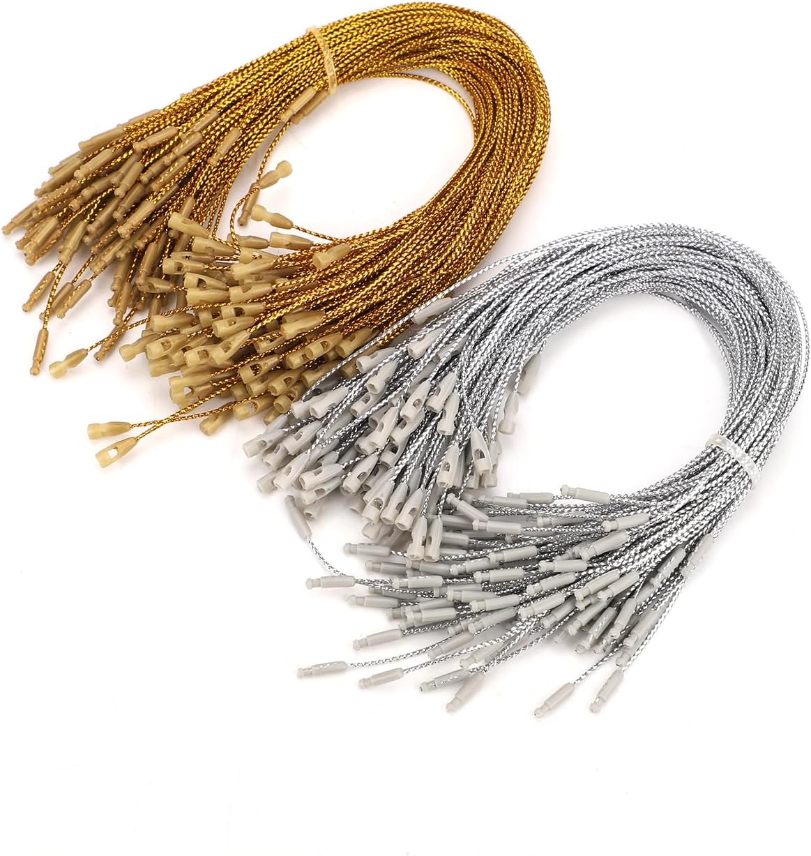 Ornament Hooks - 200pcs Christmas Ornament Hanger Strings, Ornament Snap Cord Christmas Tree Ornament Hangers Tag Hangers String for Christmas Tree Hanging Decorations Party Supplies (Gold, Silver)