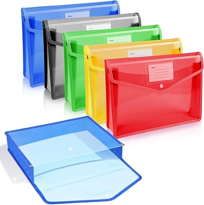 Vicloon A4 Plastic Wallets 5 Pack with Snap Closure Card Slot Transparent
