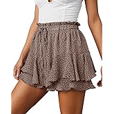 Aoudery Flowy Shorts for Women Casual Boho Floral Skorts Ruffle Mini Skirts Running Tennis Butterfly Chiffon Shorts