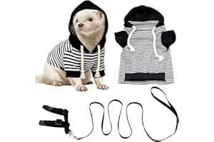 Ferret Clothes and Leash Set, Warm Hoodie Sweater with Harness and Leash for Outdoor Walking, Cozy Wear for Ferrets, Chinchil