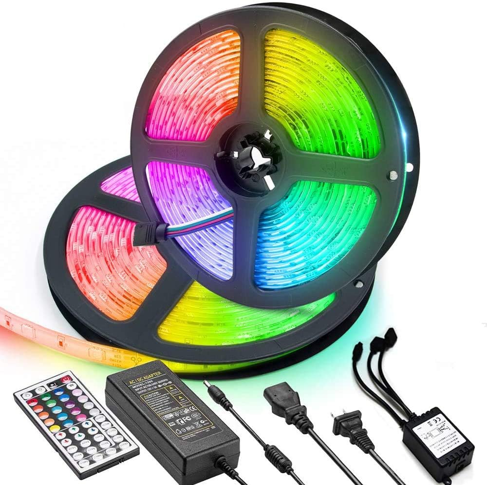 LED Light Strip 32.8ft, Jestar Flexible RGB Tape Light Kit Rope Lights with 44 Key Remote Controller & 12V 5A Power Supply 300 LEDs SMD 5050 IP65 Waterproof for Bedroom Room Kitchen TV