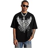 SweatyRocks Men's Graphic Short Sleeve Tees Y2k Gothic Wing Printed T Shirts Streetwear