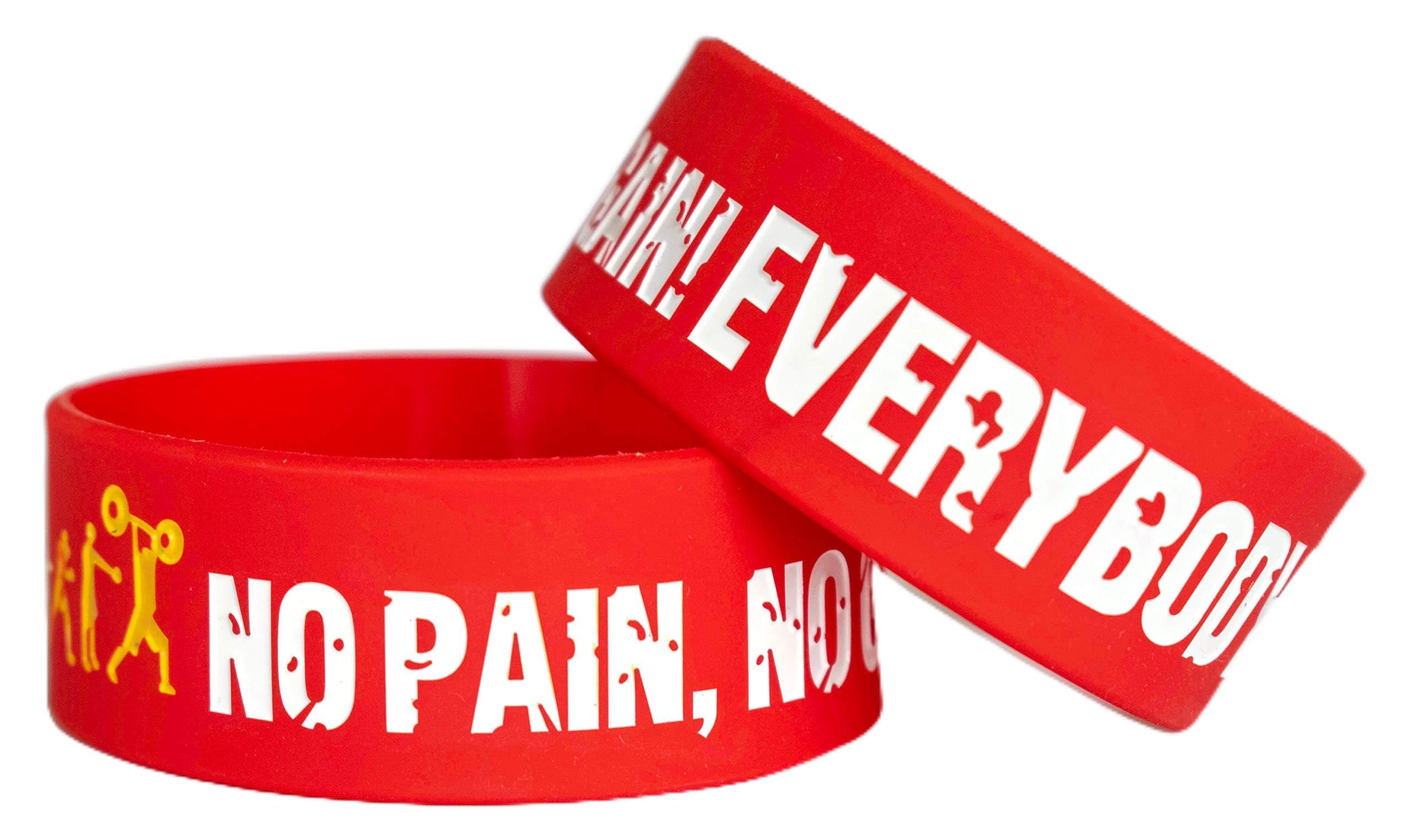 11thGear Gym Motivational Fitness Sports Adult Custom Man Men Silicone Rubber Bracelet Wristband No Pain No Gain |2 Wristband Set (Red)