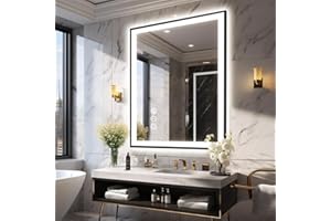 Megatex 30x36 Lighted Mirrors for Bathroom Wall, Modern Rectangle Matte Black Mirror, Tempered Glass，Double Lights, 3 Colors Dimmable Temperature, IP54 Enhanced Anti-Fog, Memory (Horizontal/Vertical)