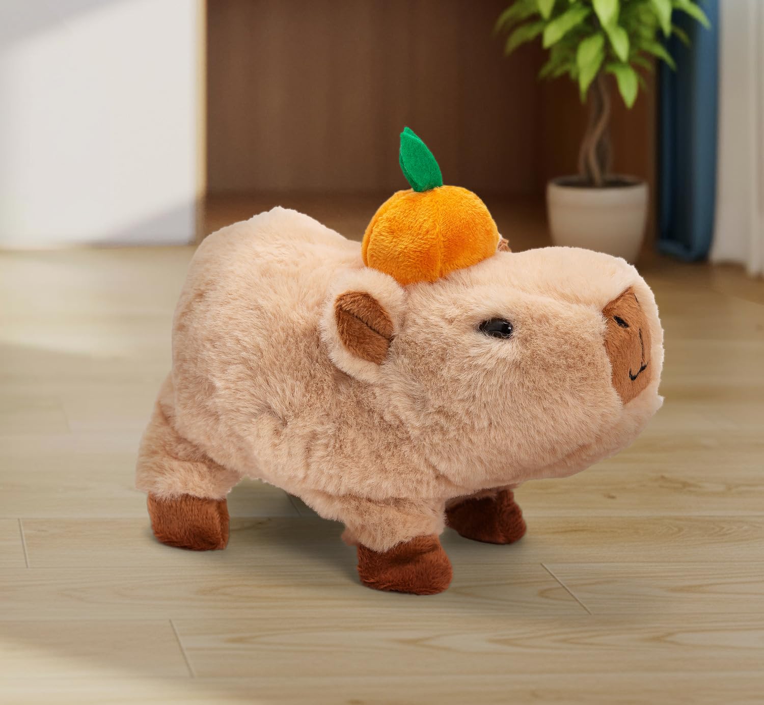 Simba PetZoo Capybara Stofftier – mit Orange auf dem Kopf, läuft und Macht süße Geräusche, Try Me-Funktion, interaktives Plüschtier, 17 cm, ab 3 Jahre 4