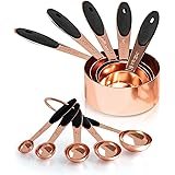 Copper Measuring Cups and Spoons Set of 10 Piece, Stainless Steel Nesting Measuring Cup Set with Soft Touch Silicone Handles 