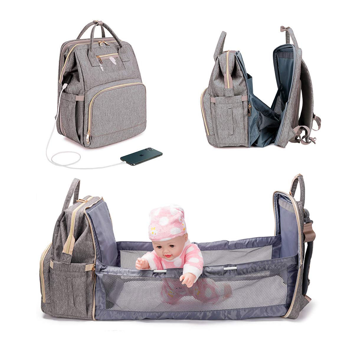 diaper bag with baby bed