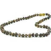TheNaturalAmber Green Amber Necklace – Polished Baroque Baltic Amber Beads Necklace for Adults 50cm – Handmade Natural Healing Jewelry