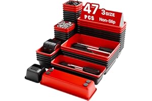 Vexercisehoop Toolbox Organizer Trays, Tool Chest Drawer Organizer with Non-Slip EVA Pads – 47pcs Red and Black Interlocking Trays for Workbench, Rolling Tool Cart, Garage