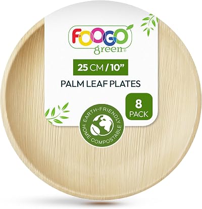 FOOGO Green 8pcs Palm Leaf Plates 10in Eco Biodegradable Compostable