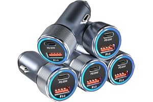 5 Pack USB C Car Charger, Bangfun 36W Dual USB Car Adapter Fast Charge PD&QC 3.0 Cigarette Lighter USB Charger Compatible iPhone 15 14 13 12 11 Pro Max SE,iPad,Samung S24/S21/S20, Pixel(Grey)