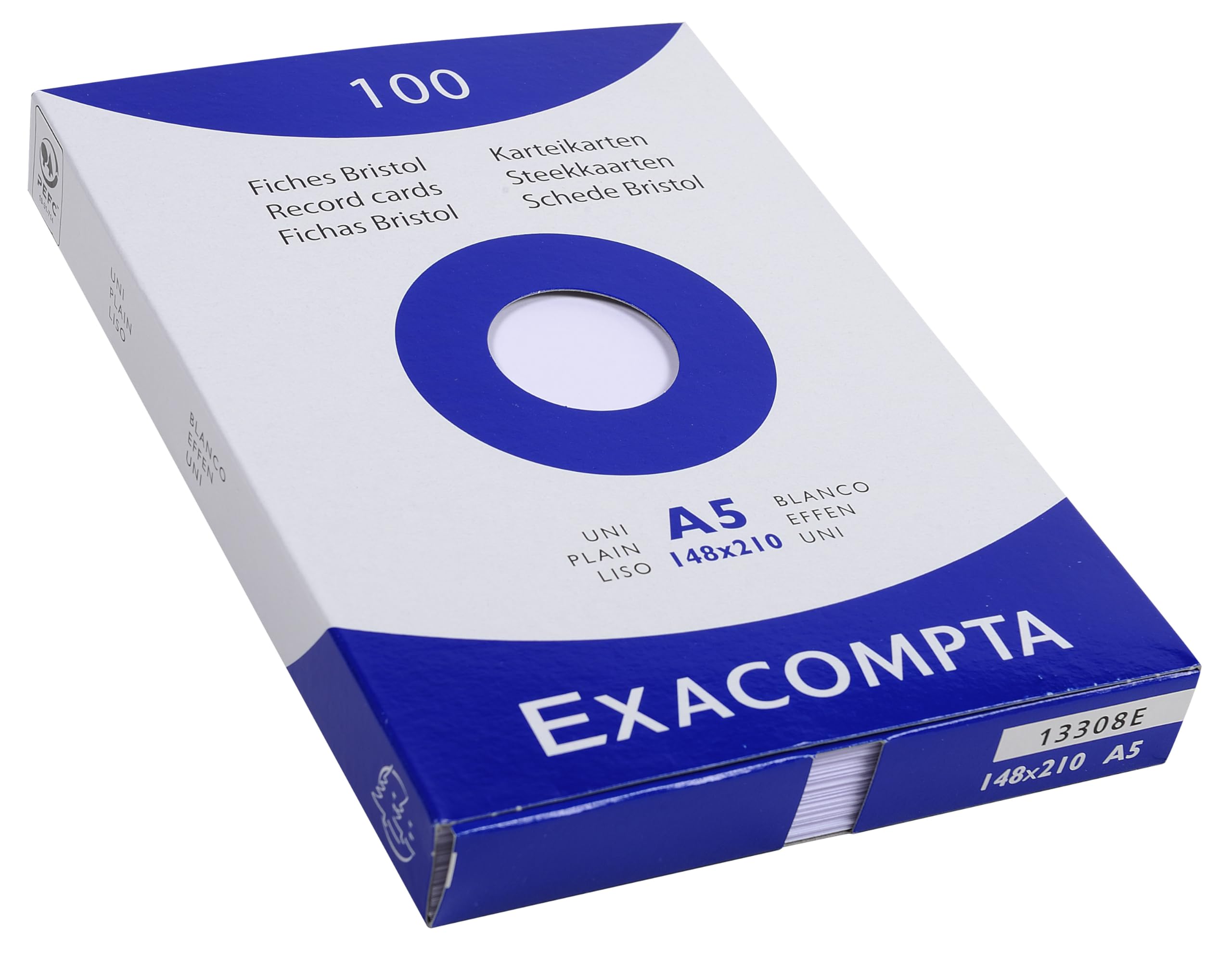 Exacompta - Ref 13308E - Bristol Record Cards (Pack of 100) - A5(148 x 210mm) in Size, Plain Unruled, 205gsm Card, Laser & Inkjet Printer Compatible - White โ image 1