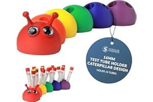 S I Schaller Industries Rainbow Caterpillar Test Tube Rack – 16mm, Holds 15 Blood Tubes, Playful Rotating Design, Veterinary Clinic Lab Organizer