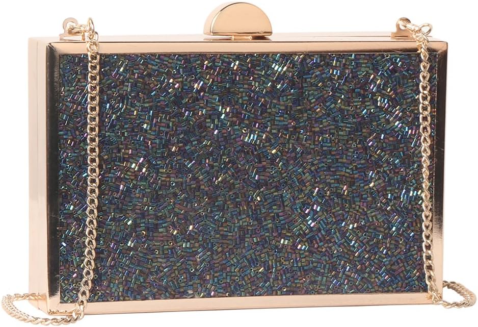 M10M15 Women Exotic Clutch Evening Bags Navy Hardcase Handbags with Colorfull Tube Beads
