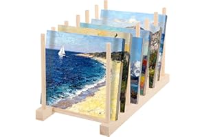 Rainmae 2 Pack Art Drying Rack Art Storage Rack, Wood Kids Bookshelf for Display, 6 Layers Paint Display Rack Storage Stand for Canvas, Art Storage Organizer for Painting Canvas, Tabletop Art Rack