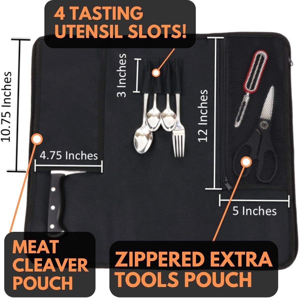 Chef Knife Bag (8+ Slots) is Padded and Holds 8 Knives PLUS Your Meat Cleaver, Knife Steel, 4 Utensils, and a Zipped Pouch for Tools! Durable Knife Carrier also Includes a Name Card Holder. (Bag Only): Kitchen & Dining