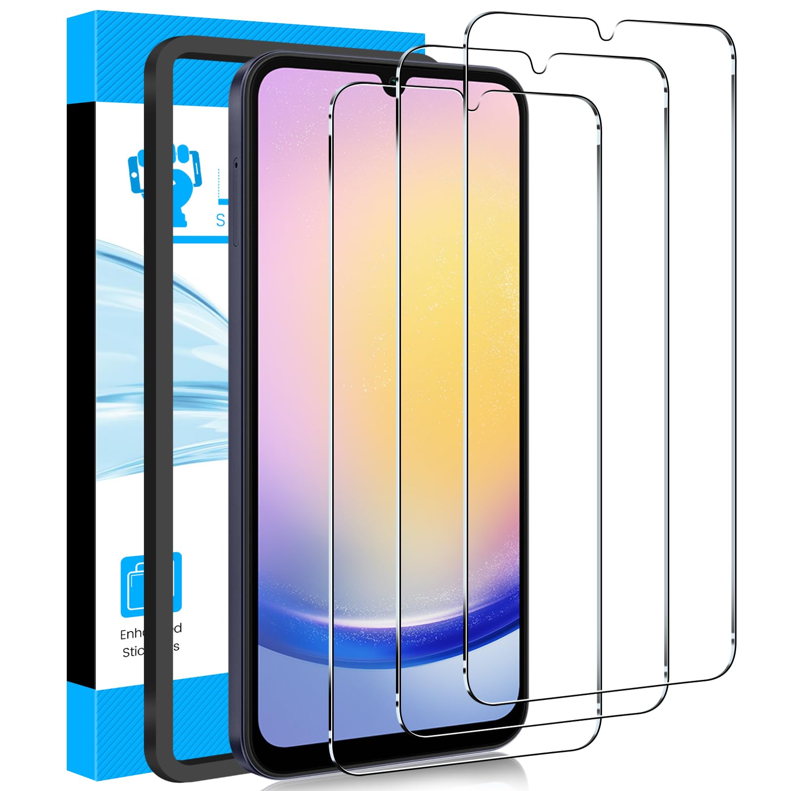 LYWHL 3 Pack for Samsung Galaxy A25 5G Screen Protector, Tempered Glass HD Clear 9H Hardness Protector Film for Galaxy A25 5G, Anti Scratch Bubble Free Easy Install Case Friendly