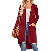 Bluetime Women Open Front Long Cardigan Lightweight Long Sleeve High Low Hem Maxi Duster with Pockets (S-3XL)