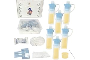 FLOWER OF LIFE INC Colostrum Breast Milk Collector Kit Liquid Gold Breast Pre-Sterilized Individually Sealed Cotton Cloth 2 Breast Pads Cleaning Brush Medcine Cup Label Stickers Container 5 ml 6 pcs