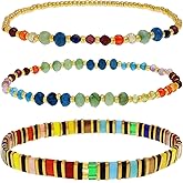 BXDA Tila Flat Gold Beaded Bracelets Stack Set for Women, Boho Colorful Handmade Gemstone Miyuki Glass Beads Stretch Festive Holiday Accessories Jewelry Gift.
