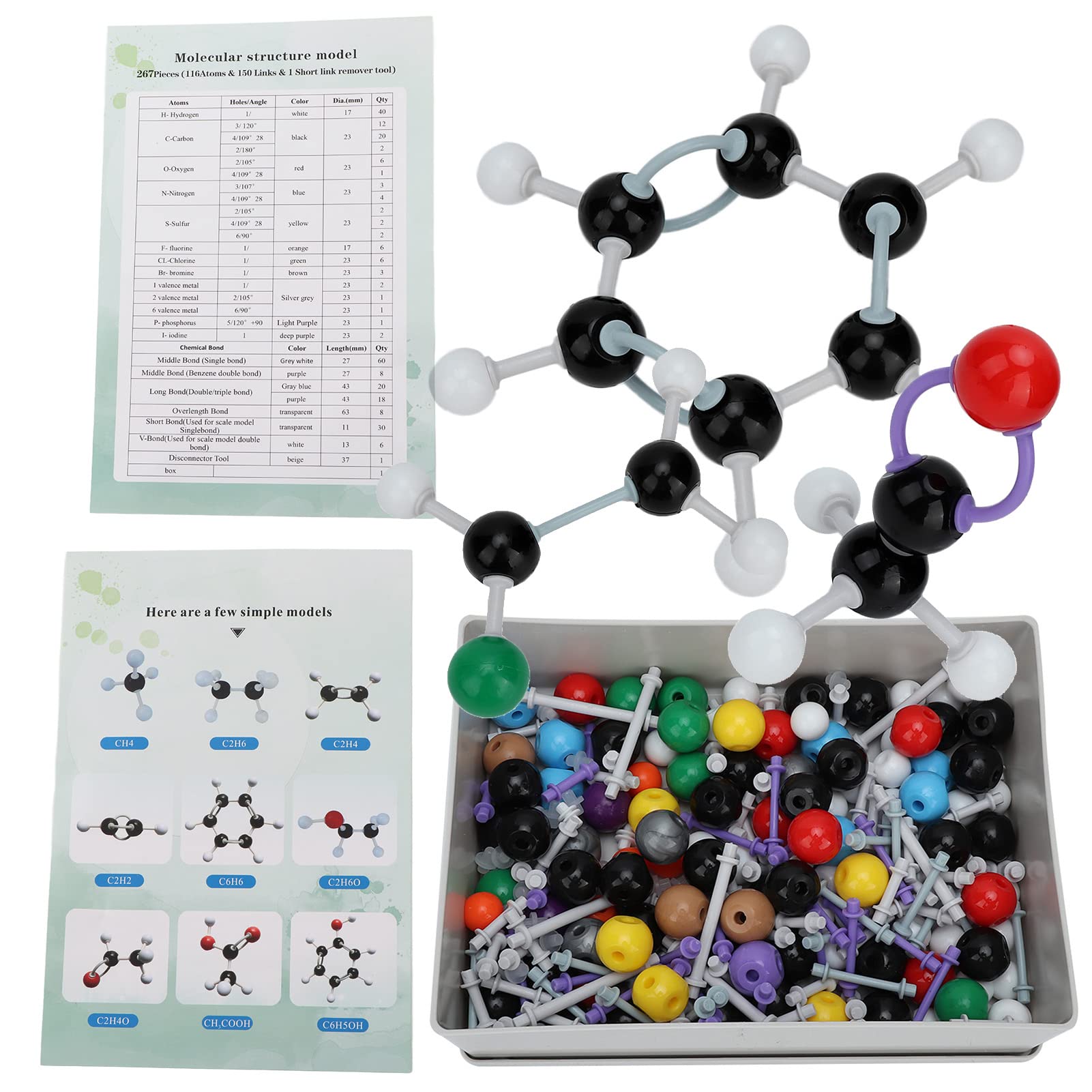 Molecular Model Kit, 267 Pieces, Chemistry Structure Set with Organic Inorganic Building Tools