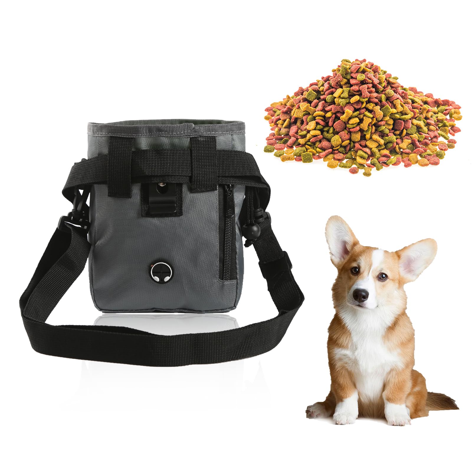 Doukesh Dog Treat Pouch for Dog Training Dog Treat Bags for Walking Hands-Free Dog Training Treat Pouch with Poop Bag Holder Adjustable Waistband for Pet Puppy Travel or Outdoor Use
