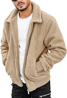 Mens Fuzzy Sherpa Jacket Fluffy Fleece 