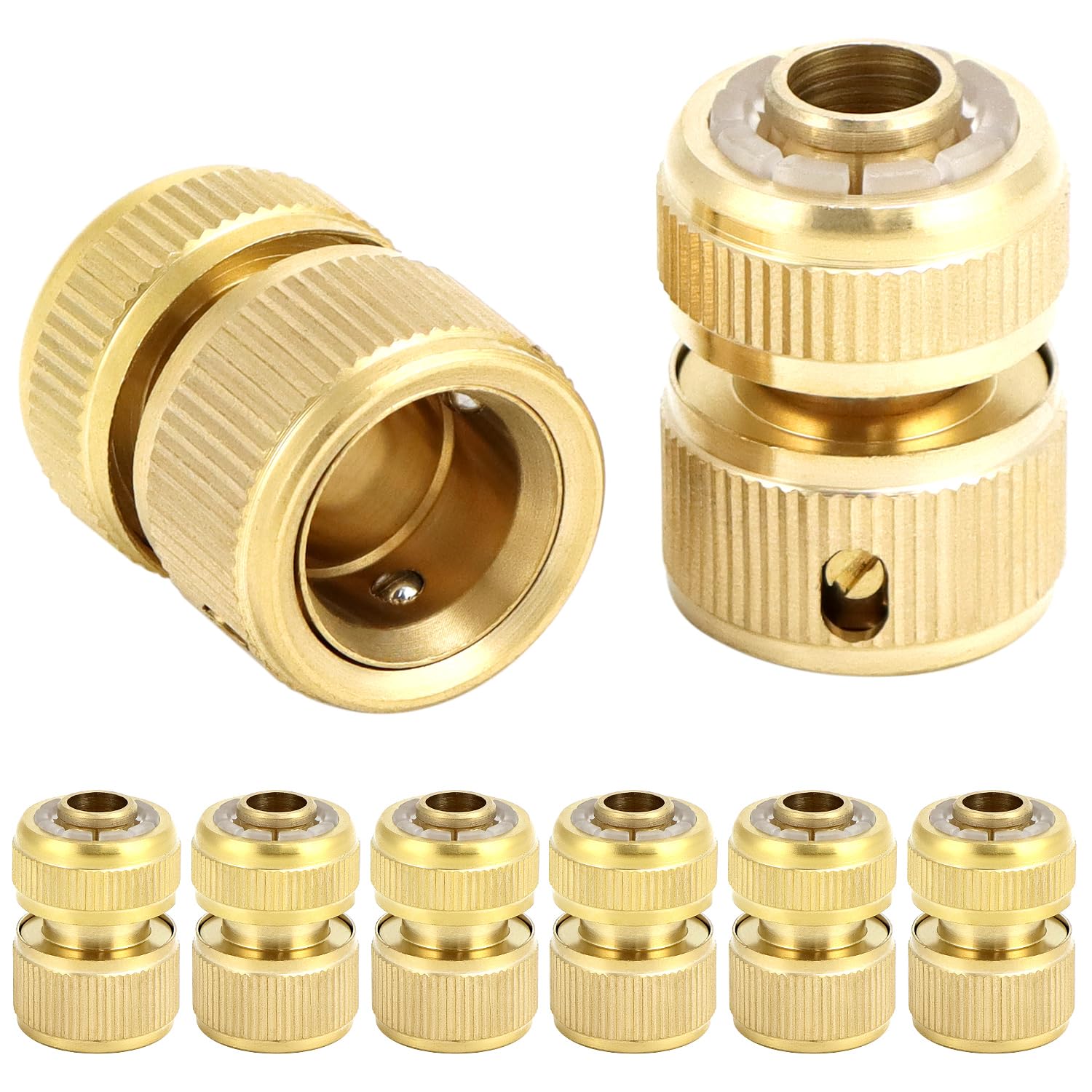 QWORK® 8 Pack Solid Brass Quick Connect Hose Fitting for 1/2" Hose Pipe, for Car Washing, Gardening and More