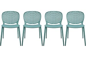 2xhome Set of 4 Patio Dining Chairs | Modern Stackable Outdoor Pool Side Chair | Weather Resistant Plastic for Yard, Porch, Balcony, Kitchen, Teal