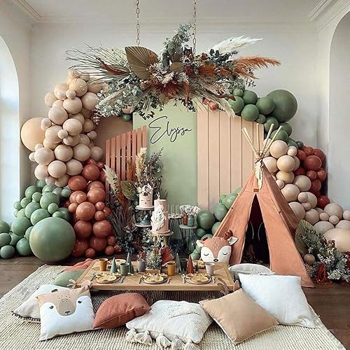 PageebO Sage Green Brown Balloon Arch Kit for Woodland Baby Shower  Decoration Birthday Wedding Engagement Anniversary Picnic or Any Friends  Family