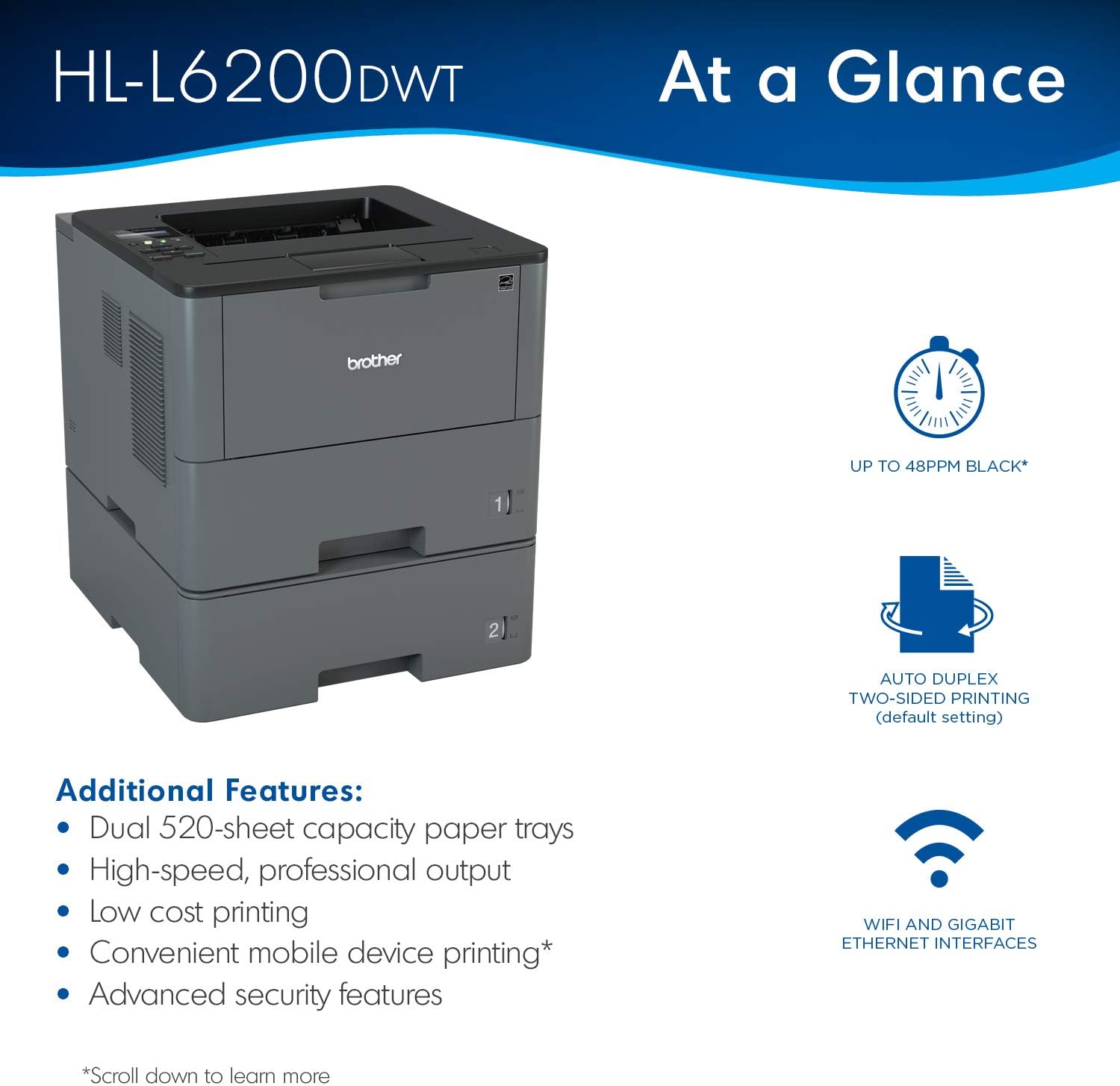 brother monochrome laser printer dual tray