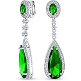 Statement Teardrop Cubic Zirconia AAA CZ Dangle Chandelier Screw Clip On Earrings For Women Silver Plated More Colors