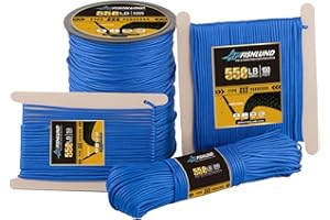 FISHLUND Paracord 550 lb, 7 Strand Type III Paracord Rope 100ft 4mm, High Strength Nylon Parachute Cord for Camping, Survival, Tactical and Hiking, Royal Blue