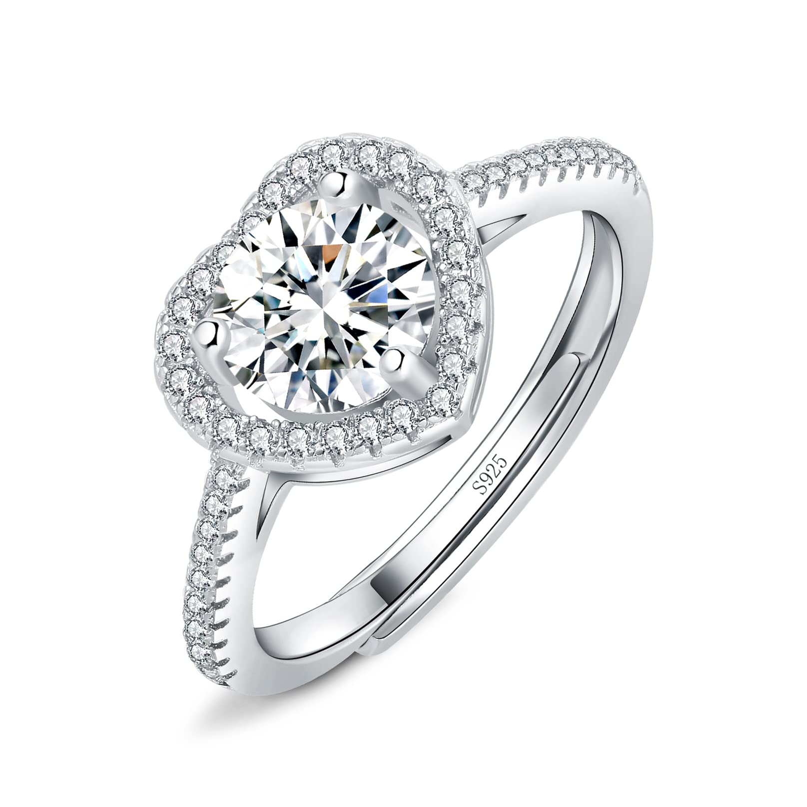 Josfeva Promise Rings for Women Girls, Bride Wedding Engagement Ring Gifts for Anniversary, Love Promise 925 Sterling Silver Diamond Ring, Romantic Adjustable Heart Silver Rings for Couples