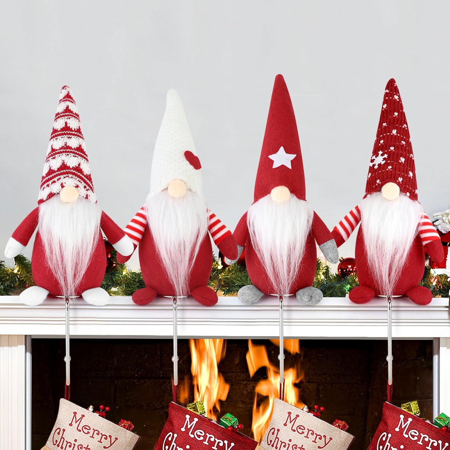 Ornament Hooks - EgticLive Valentines Day Gnomes Plush Decor 4 PCS Valentines Gnomes Valentines Day Decorationes Home Table Decor, Handmade Scandinavian Tomte Elf Gnomes Ornaments Valentines Day Gifts (Send 4 Hooks)