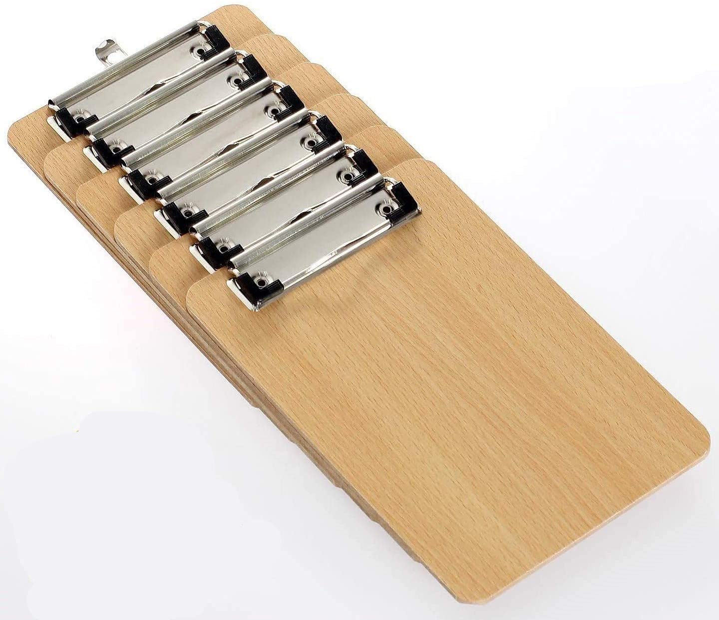 LATERN A4 Clipboards 6 Pack, Low Profile Clip Hardboard with Sturdy Spring Grip & Concealed Hanging Hole, Durable Wooden Clip Boards for Office Work