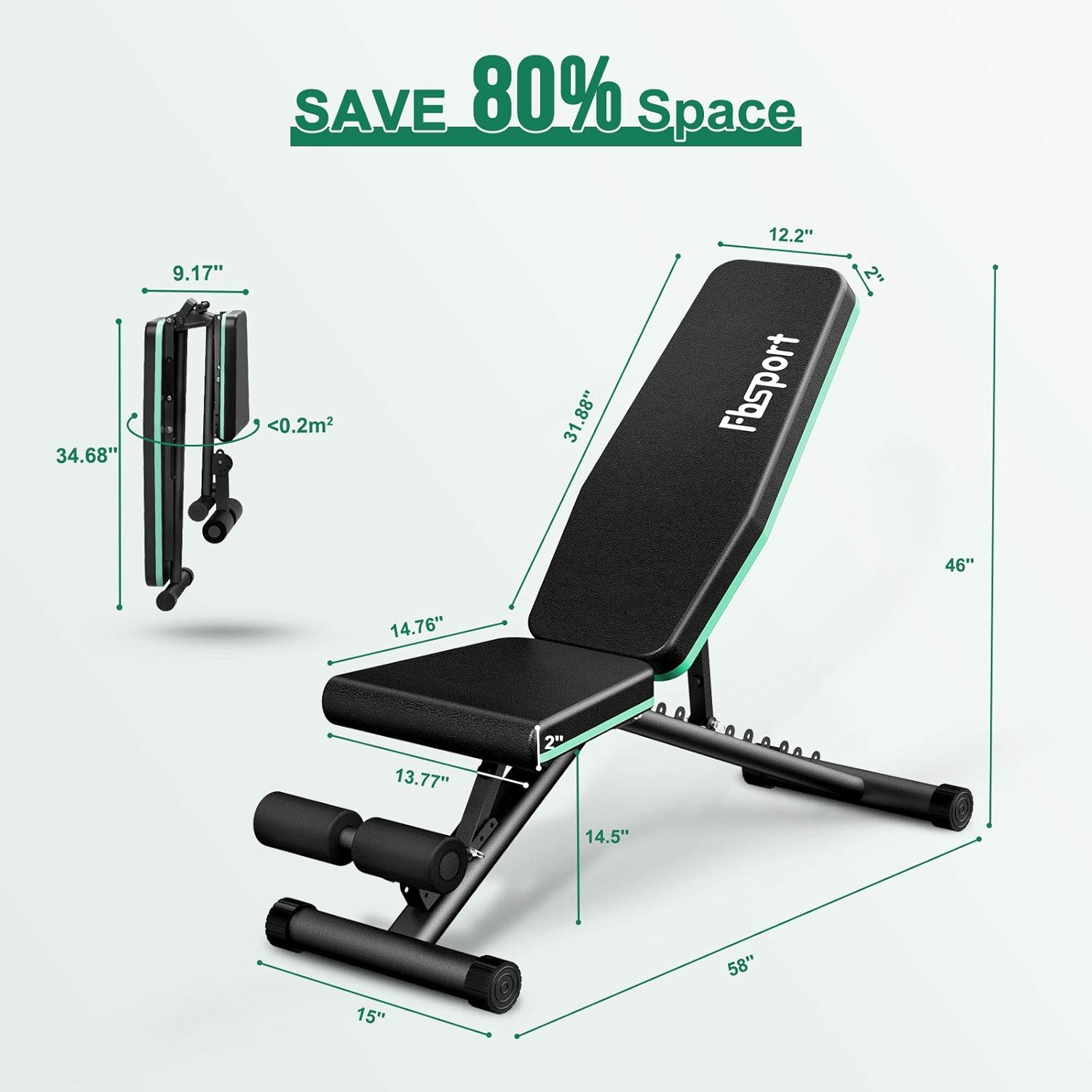 FBSPORT Weight Bench, Adjustable Strength Training Workout Bench, Bench Press for Home Gym Full Body Exercise, Incline Decline Weight Bench Foldable Workout Bench with Bands, Green : Sports & Outdoors