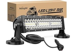 Nilight LED Light Bar 13.5 Inch Triple Row Cigarette Lighter Wiring Strong Magnetic Base Spot Flood Combo 96LEDs Fog Driving Work Roof Bumper Lights for Truck Tractor Golf Cart UTV