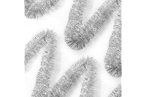 Ohiyoo 50 Feet Silver Tinsel Garland Christmas Foil Tinsel Garland Decoration Metallic Banner Wall Hanging Tinsel Streamers Garland for Christmas Tree Birthday Party Decorations (3.54" x 50', Silver)