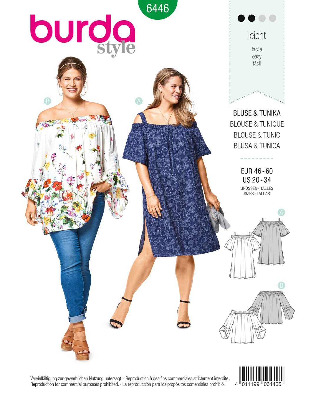 Burda Style Sewing Pattern B6446 - Women's Sleeve Variation Top, A(20-22-24-26-28-30-32-34)