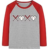 Kids Valentine Shirts Love Dinosaur Graphic Raglan Long Sleeve Tees Cotton Vday Tshirts 4-13T