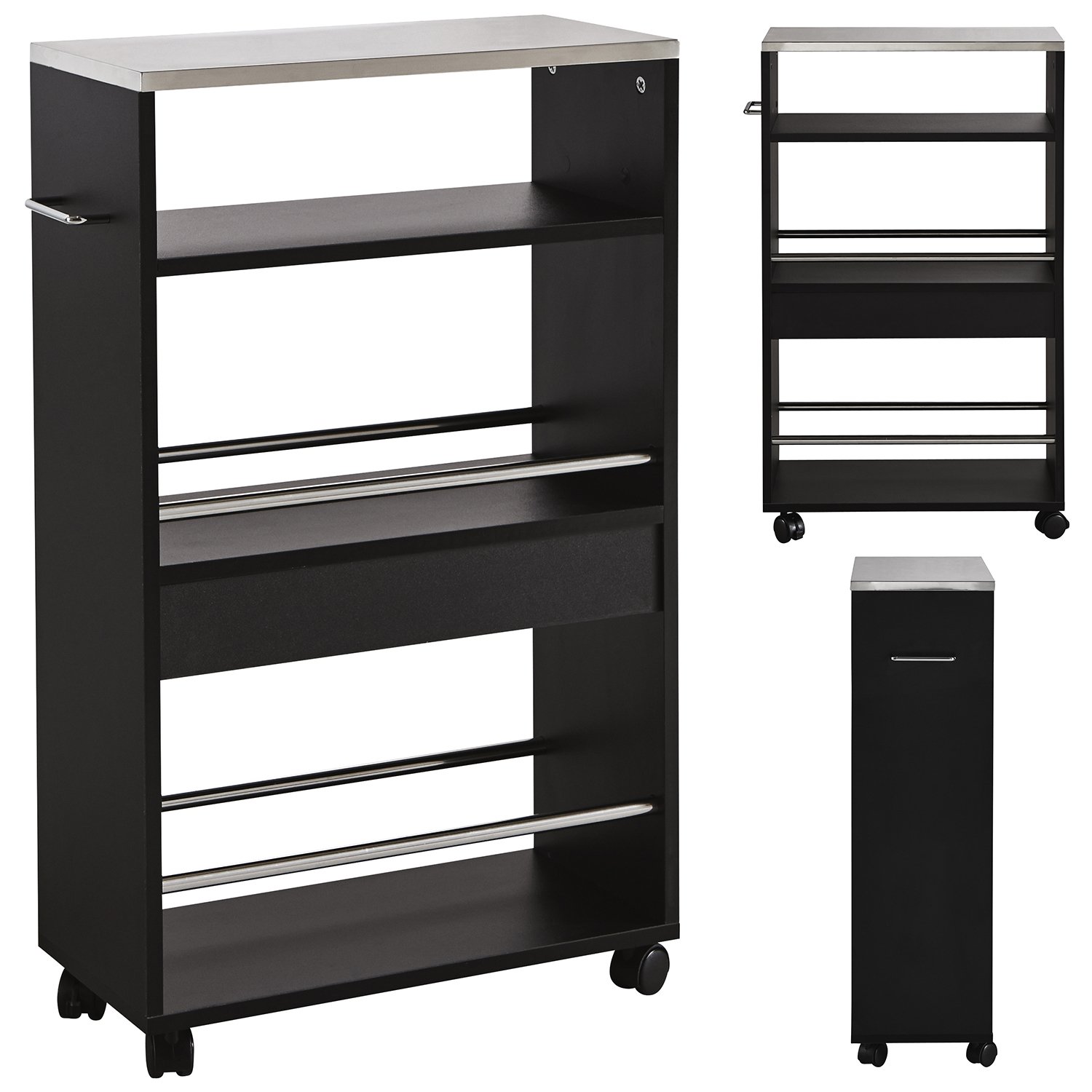 Küchenwagen Servierwagen Rollwagen in schwarz mit Edelstahl